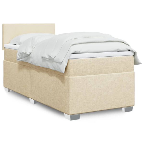 vidaXL Sommier &agrave; lattes de lit avec matelas Cr&egrave;me 90x200 cm Tissu