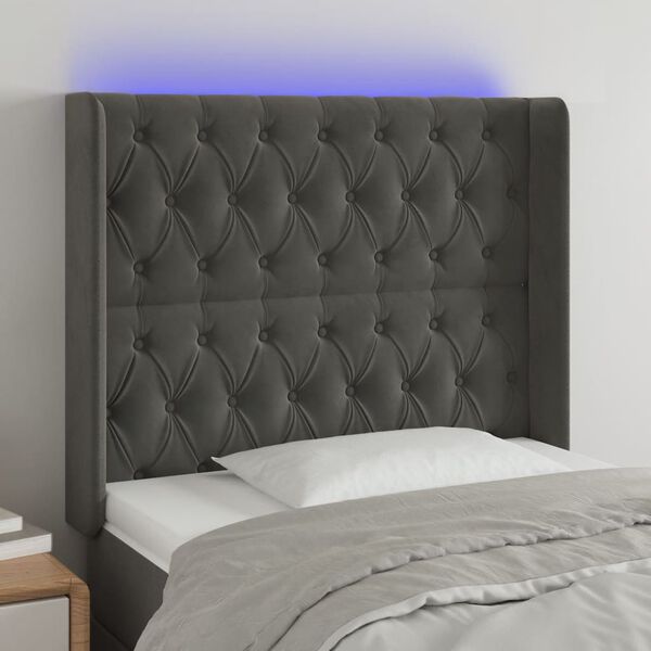 vidaXL T&ecirc;te de lit &agrave; LED Gris fonc&eacute; 93x16x118/128 cm Velours