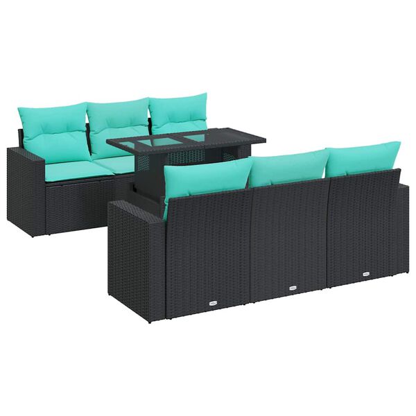 vidaXL Salon de jardin avec coussins 7 pcs noir r&eacute;sine tress&eacute;e acacia