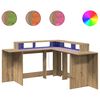 vidaXL Bureau avec lumi&egrave;res LED ch&ecirc;ne artisanal bois d'ing&eacute;nierie