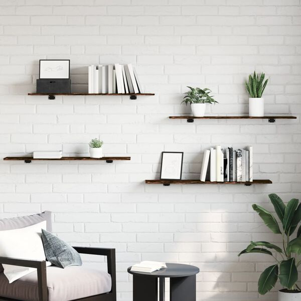 vidaXL &Eacute;tag&egrave;res murales 4pcs ch&ecirc;ne fum&eacute; 100x20x1,5cm bois d'ing&eacute;nierie