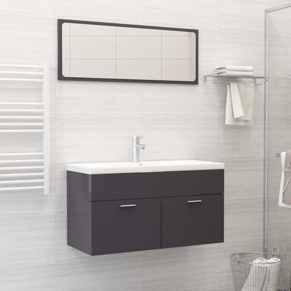 vidaXL Ensemble de meubles de salle de bain Gris brillant Aggloméré