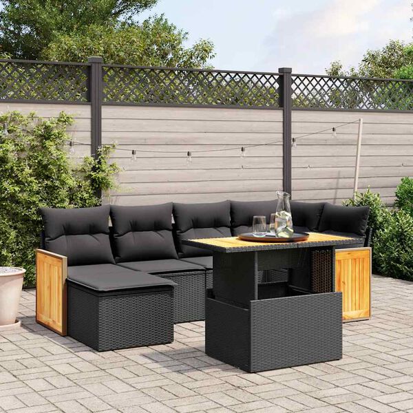 vidaXL Salon de jardin 7 pcs avec coussins noir r&eacute;sine tress&eacute;e