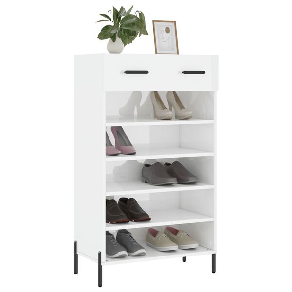 vidaXL Armoire &agrave; chaussure Blanc brillant 60x35x105 cm Bois ing&eacute;nierie