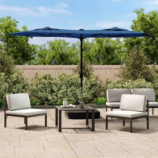 vidaXL Parasol de jardin à double tête bleu azuré 316x145 cm