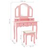 vidaXL Ensemble de coiffeuse et tabouret Rose 100x40x146 cm Paulownia