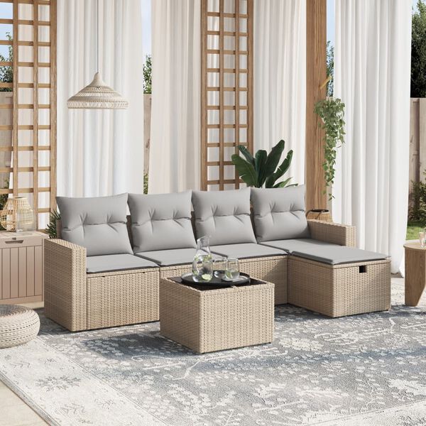 vidaXL Salon de jardin avec coussins 6pcs m&eacute;lange beige r&eacute;sine tress&eacute;e