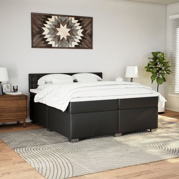 vidaXL Sommier &agrave; lattes de lit avec matelas Noir 200x200 cm Similicuir