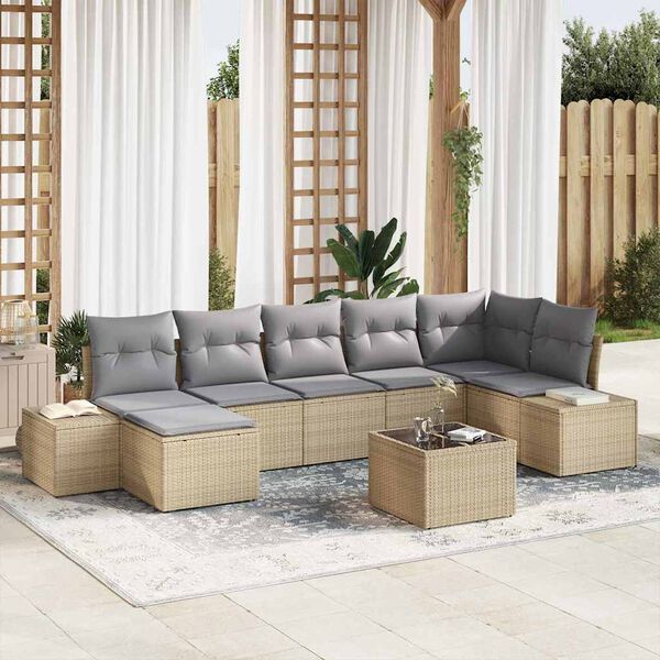 vidaXL Ensemble de canap&eacute; de jardin avec coussin 8 pcs Beige polyrotin