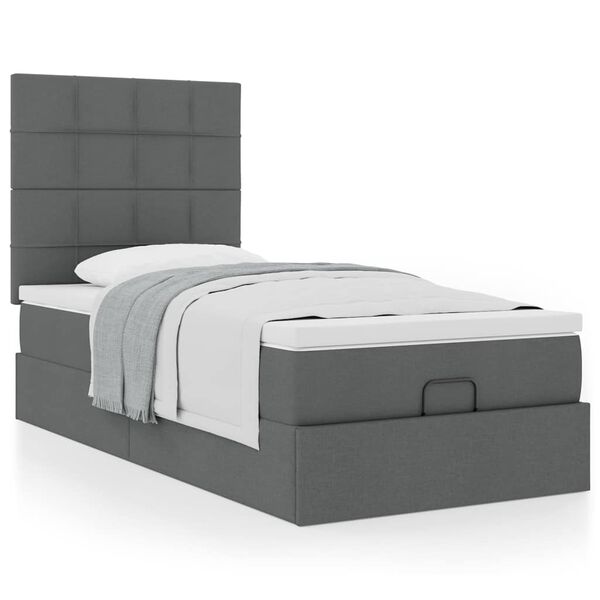 vidaXL Cadre de lit ottoman avec matelas gris fonc&eacute; 100x200 cm tissu