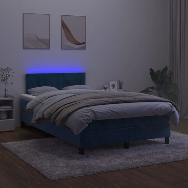 vidaXL Sommier &agrave; lattes de lit avec matelas LED Bleu fonc&eacute; 120x200 cm