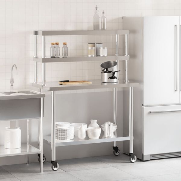 vidaXL Table de travail de cuisine avec étagère 110x55x150 cm inox