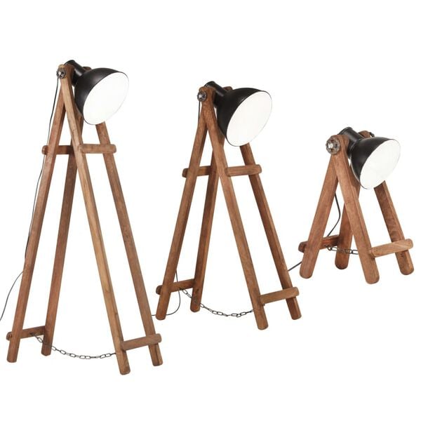 vidaXL Lampadaires 3 pcs Noir E27 Bois de manguier massif