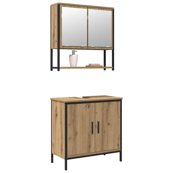 vidaXL Ensemble de mobilier de salle de bain avec &eacute;tag&egrave;re 2 pcs Marron