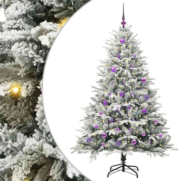 vidaXL Arbre de No&euml;l artificiel pr&eacute;-&eacute;clair&eacute; avec ensemble de boules