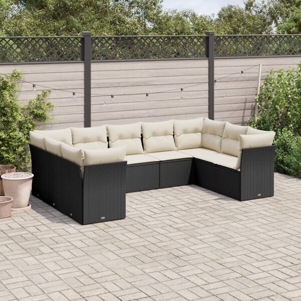 vidaXL Salon de jardin 9 pcs avec coussins noir r&eacute;sine tress&eacute;e