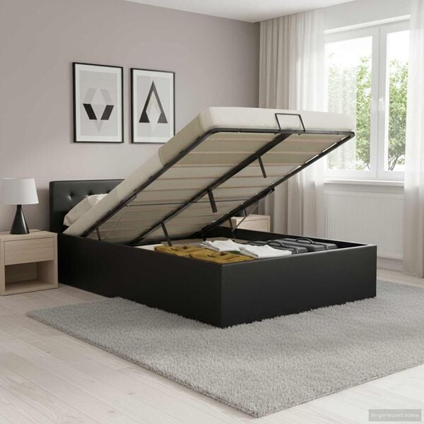 vidaXL Cadre de lit avec rangement hydraulique 140x200 cm similicuir