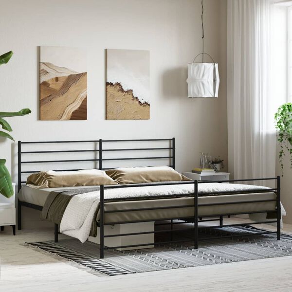 vidaXL Cadre de lit m&eacute;tal sans matelas avec pied de lit noir 200x200cm