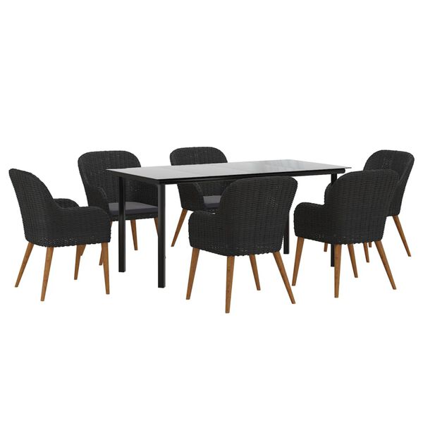 vidaXL Ensemble &agrave; manger de jardin avec coussins 7 pcs Noir