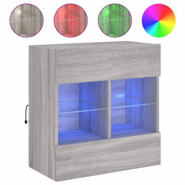 vidaXL Meuble TV mural avec lumi&egrave;res LED sonoma gris 58,5x30x60,5 cm