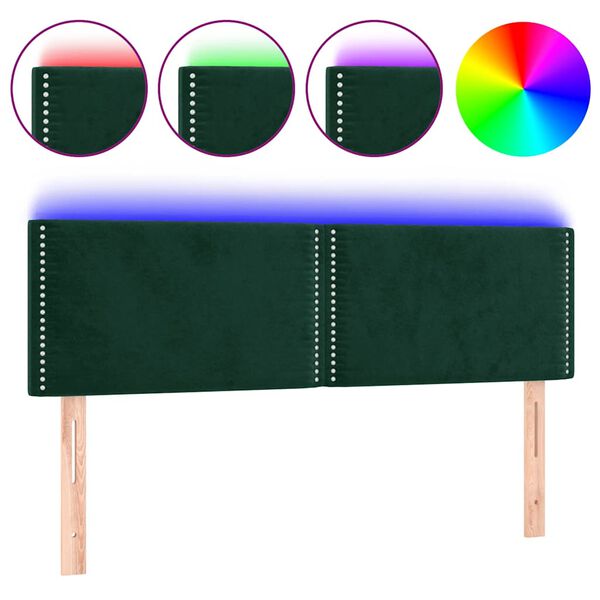 vidaXL T&ecirc;te de lit &agrave; LED Vert fonc&eacute; 144x5x78/88 cm Velours