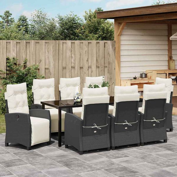 vidaXL Ensemble de salle &agrave; manger pour jardin 9 pcs Noir polyrotin