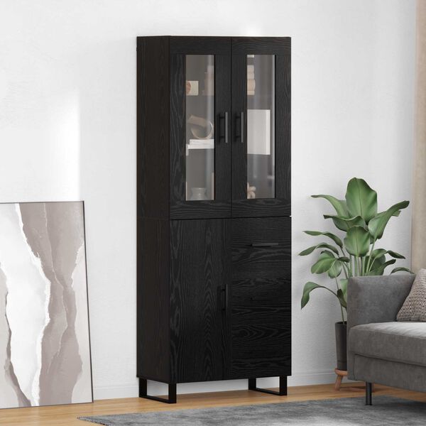 vidaXL Haut Armoire 2 pcs Ch&ecirc;ne noir Bois Agglom&eacute;r&eacute; et Verre