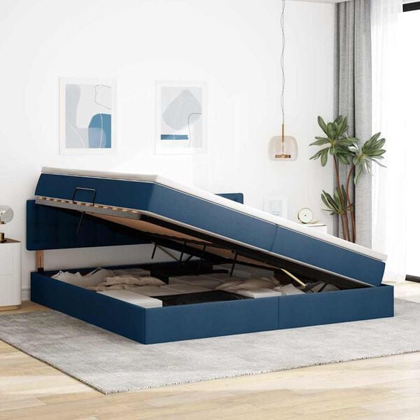 vidaXL Lit avec rangement et matelas avec matelas Bleu 200 x 200 cm