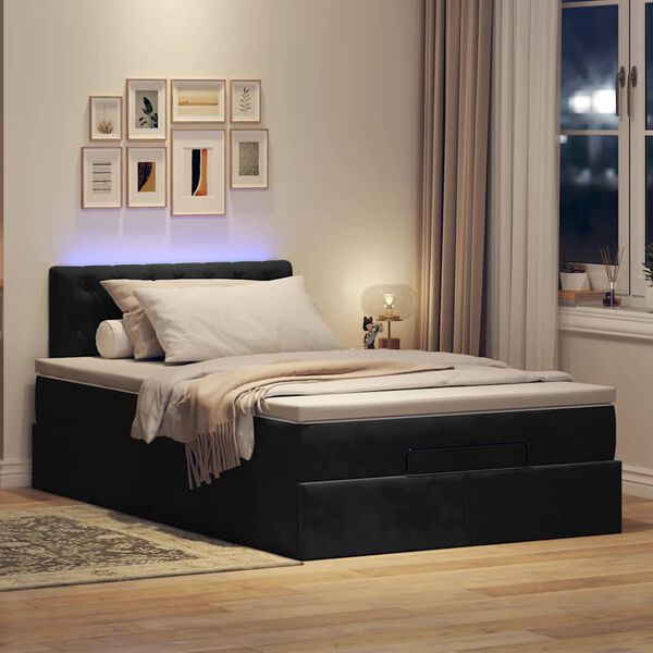 vidaXL Lit ottoman avec matelas et LED noir 120x190 cm velours