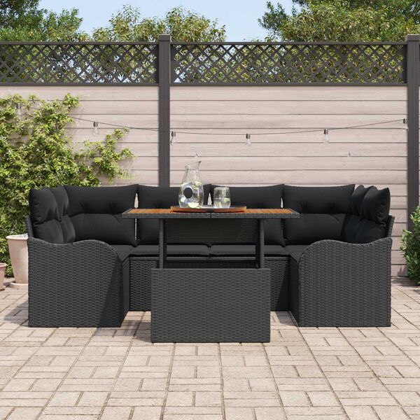 vidaXL Ensemble de canap&eacute; de jardin 7 pcs Noir Poly rotin