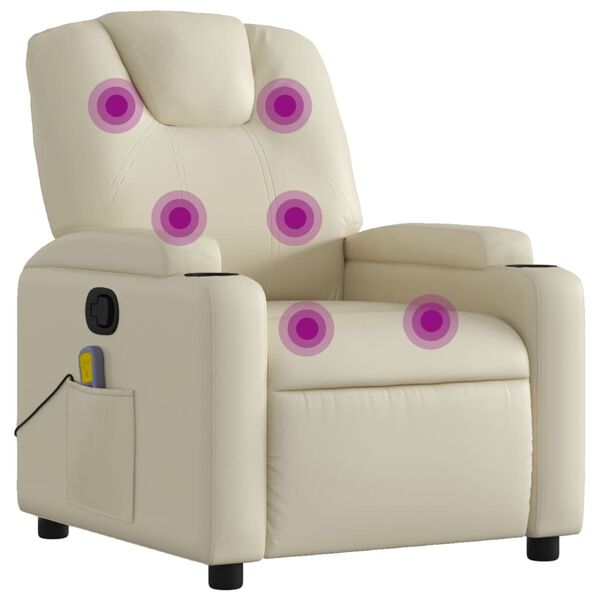 vidaXL Fauteuil de massage inclinable cr&egrave;me similicuir