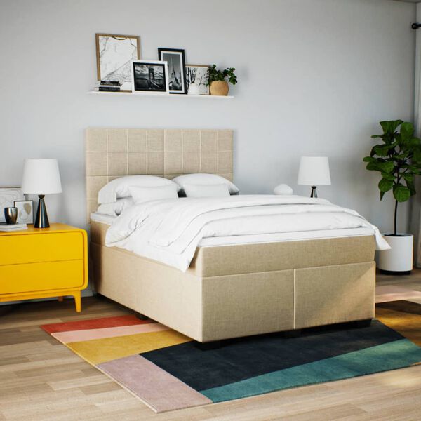 vidaXL Sommier &agrave; lattes de lit avec matelas Cr&egrave;me 140x200 cm Tissu