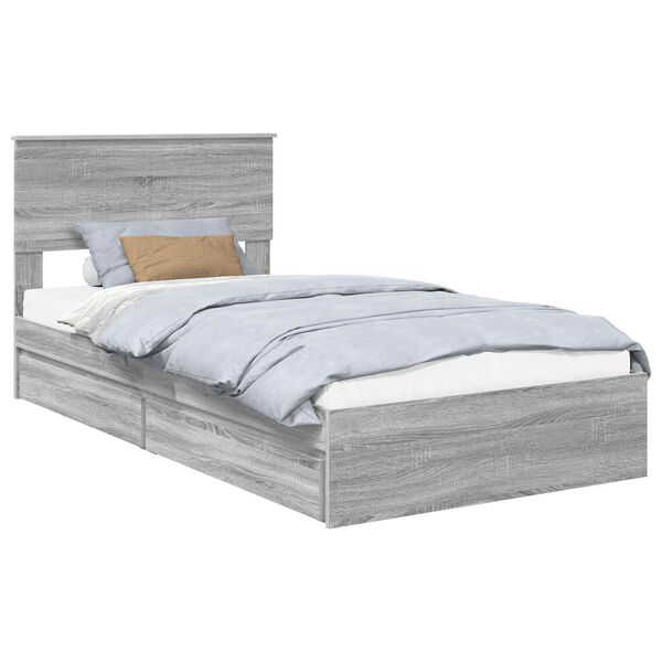 vidaXL Lit de Rangement Gris Sonoma 100 x 200 cm Bois d'ing&eacute;nierie