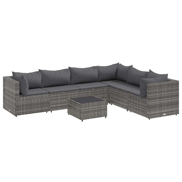 vidaXL Salon de jardin 7 pcs avec coussins Gris R&eacute;sine tress&eacute;e