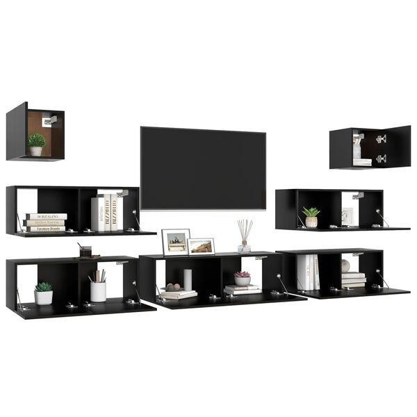 vidaXL Ensemble de meuble TV 7 pcs Noir Bois d'ing&eacute;nierie