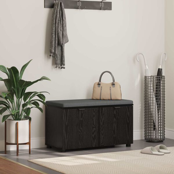 vidaXL Banc d'entr&eacute;e avec coussin Ch&ecirc;ne Noir 80 x 38 x 46 cm