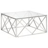 vidaXL Table basse argent&eacute; acier inoxydable et verre tremp&eacute;