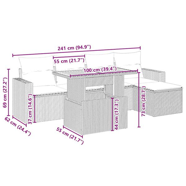 vidaXL Salon de jardin avec coussins 6 pcs beige résine tressée