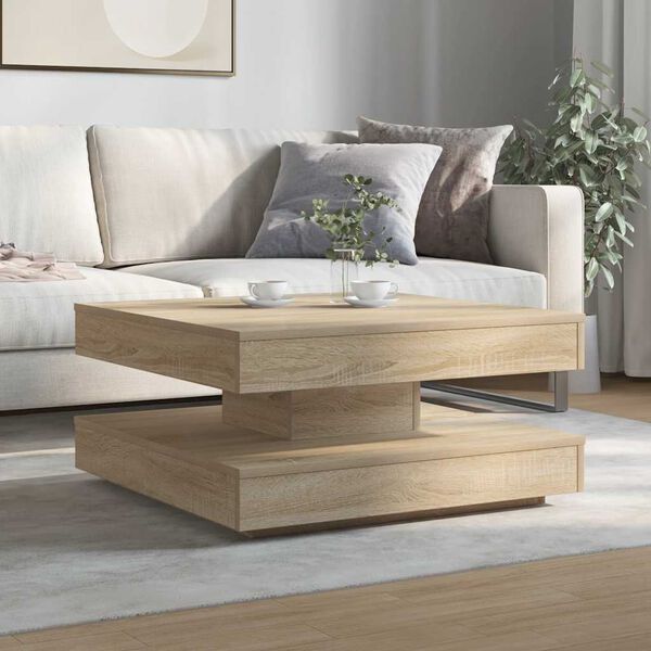 vidaXL Table basse rotative &agrave; 360 degr&eacute;s ch&ecirc;ne sonoma 70x70x34,5 cm