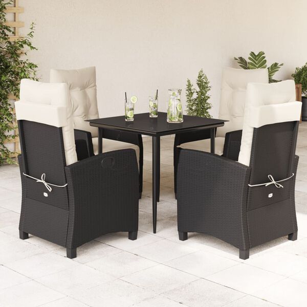 vidaXL Ensemble &agrave; manger de jardin coussins 5pcs Noir R&eacute;sine tress&eacute;e