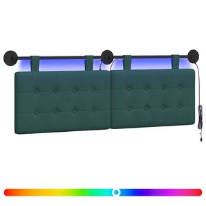 vidaXL T&ecirc;te de lit suspendue Avec lumi&egrave;re LED Vert fonc&eacute; Tissu