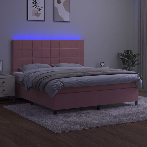 vidaXL Sommier &agrave; lattes de lit matelas et LED Rose 160x200 cm Velours