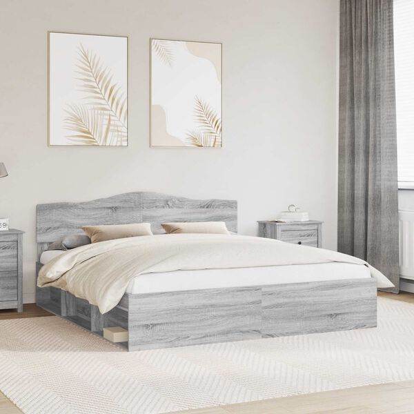 vidaXL Cadre de lit Gris Sonoma 200 x 200 cm Bois de pin massif