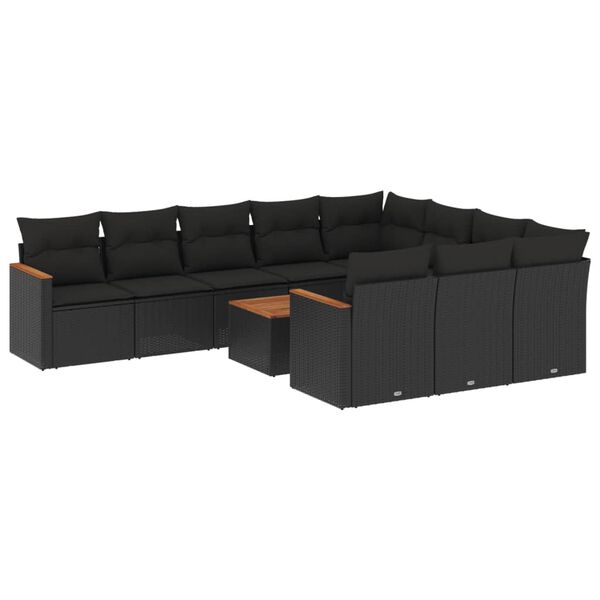 vidaXL Salon de jardin 11 pcs avec coussins noir r&eacute;sine tress&eacute;e