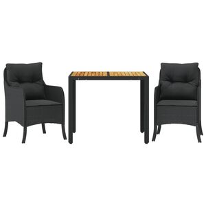 vidaXL Ensemble &agrave; manger de jardin avec coussins 3 pcs Noir