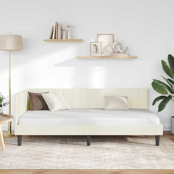 vidaXL Cadre de lit d'angle Cr&egrave;me 100 cm x 200 cm Velours