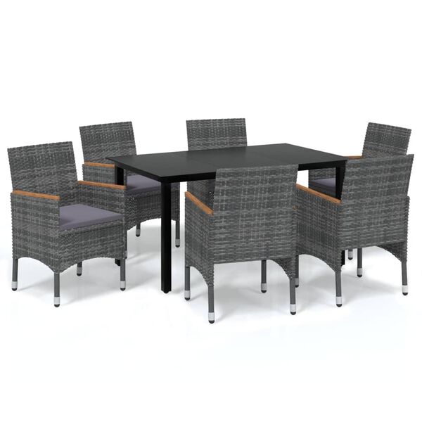vidaXL Ensemble &agrave; manger de jardin coussins 7pcs R&eacute;sine tress&eacute;e Gris