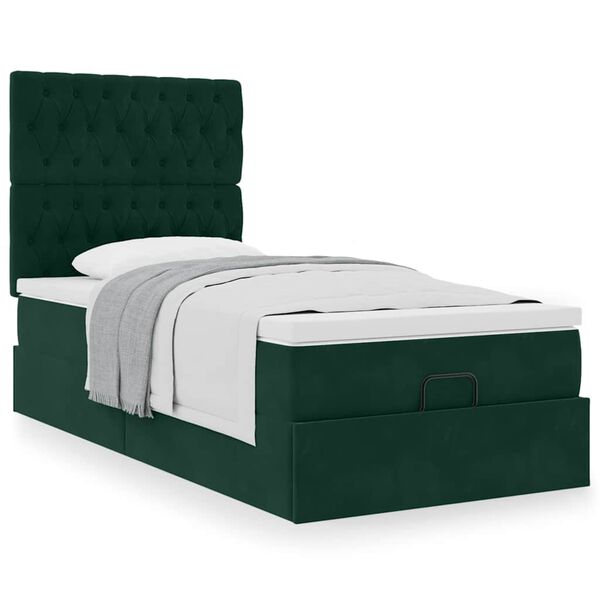 vidaXL Cadre de lit ottoman avec matelas vert fonc&eacute; 90x200 cm velours