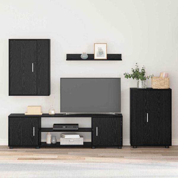 vidaXL Ensemble meuble TV 4 pcs Ch&ecirc;ne noir Bois d'ing&eacute;nierie