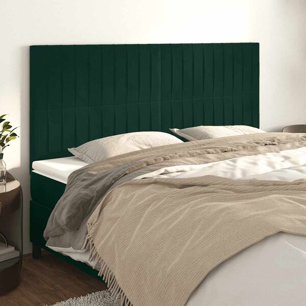 vidaXL T&ecirc;te de lit Vert fonc&eacute; 160x5x118/128 cm Velours